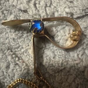 Vintage glove holder …gold tone with blue stones. 1940’s 1950’s